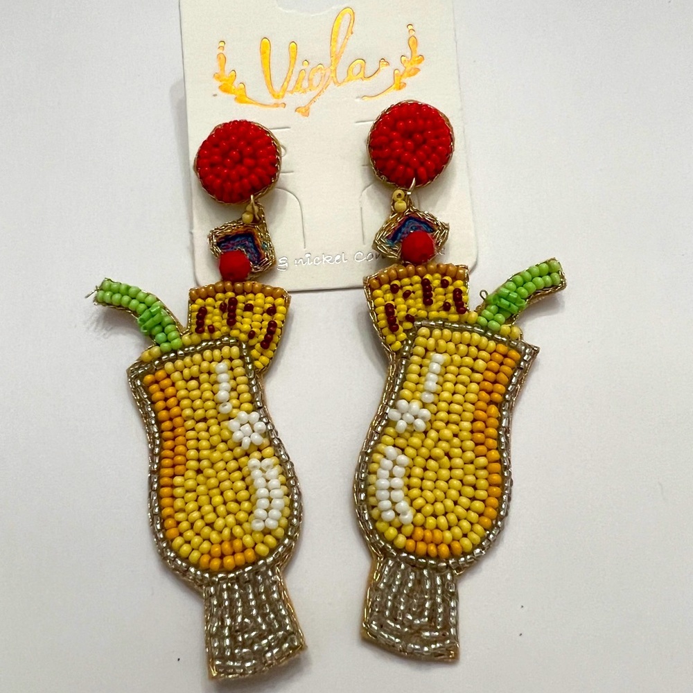 Vigla Beaded Cocktail Island Earrings - Red and Yellow